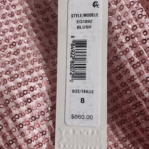 NWT Badgley Mischka Blush Pink Sequin Halter Gown Floor Length Dress Size 8 - Picture 10 of 14